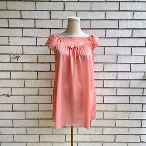 Peach Pink Baby Doll Lace Chemise, Peachy Pastel Pink Princess Sexy Pajama Slip